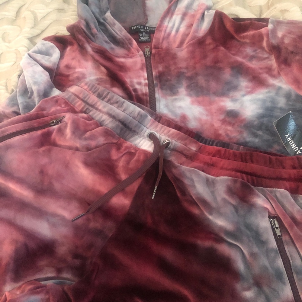 French Laundry Tie-Dye Velvet Hoodie and Joggers — Burgundy, Pink, Gray - Picture 2 of 8